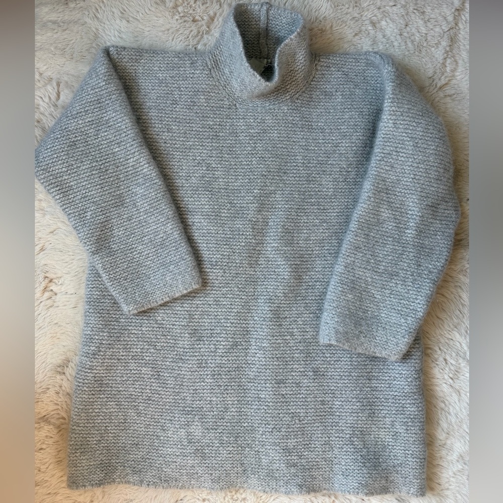Saverio Palatella 100% Cashmere Light Gray Turtleneck Chunky Knit Sweater